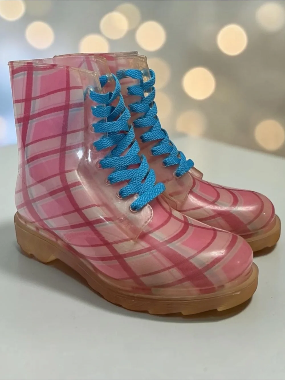 Bongo Pink Plaid Garden Rain Boots